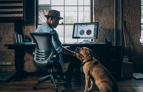 Man looking for work with guide dog